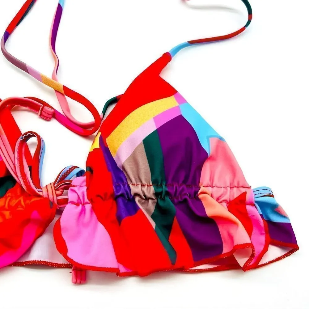 Colorful Triangle Tie Around Neck Bikini Top